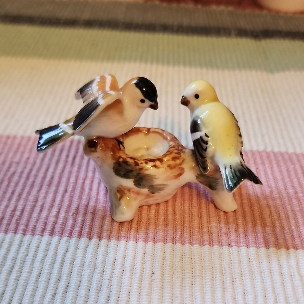Vintage Bone China Bird Figurine with Yellow and Brown Accents